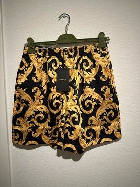 Authentic Versace Black and Gold Baroque Shorts NWT